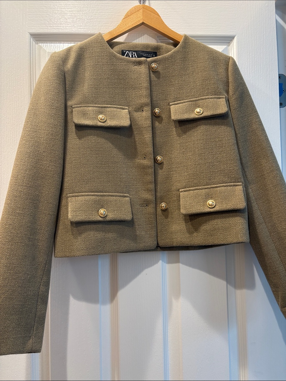 ZARA TWEED COLLARLESS COAT- size XS NWOT - Picture 2 of 4